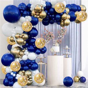 Navy Blue Gold Balloons Garland Kit, Navy Blue Gold White Confetti Balloons